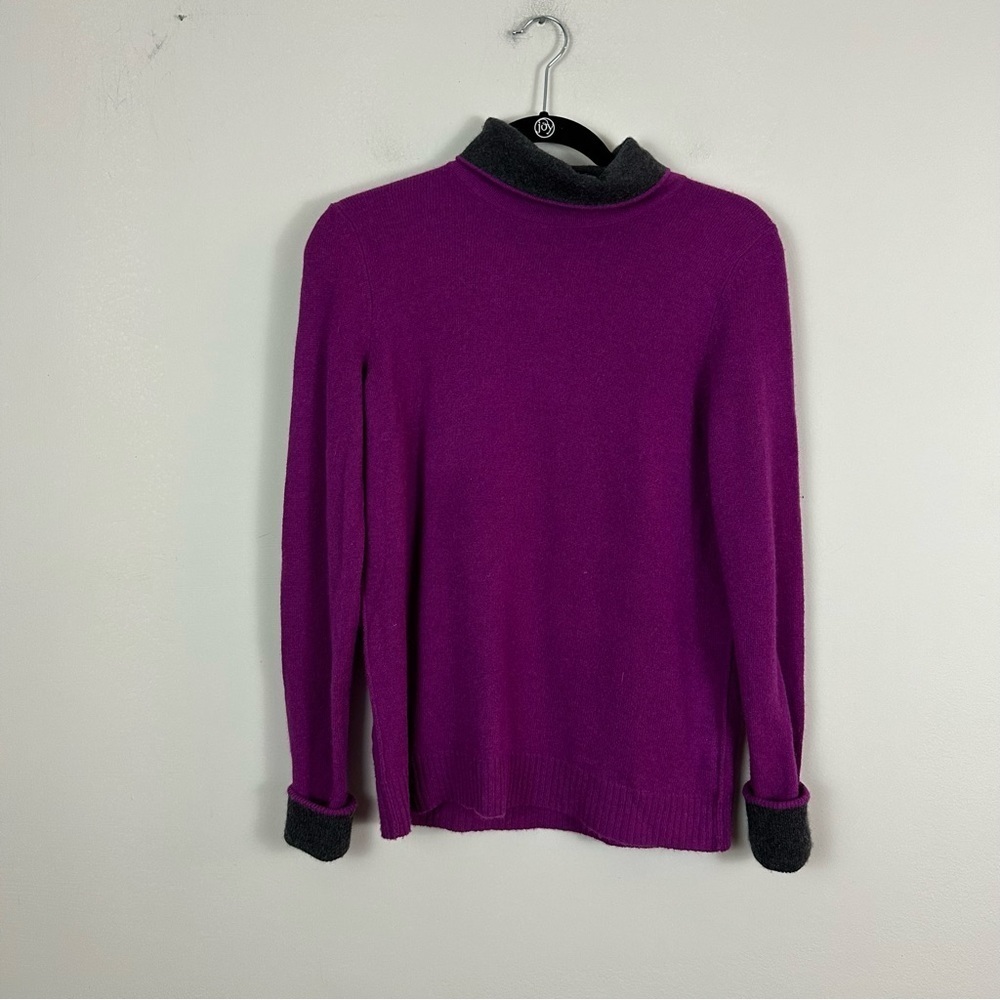 White + Warren | Purple and Contrasting Gray Turtleneck Sweater Knit